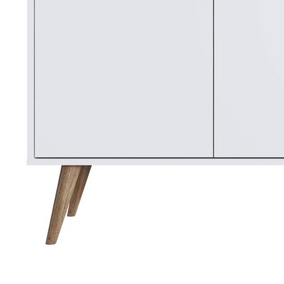 White Eucalyptus Wood Buffet Sideboard with Faux Leather Handles