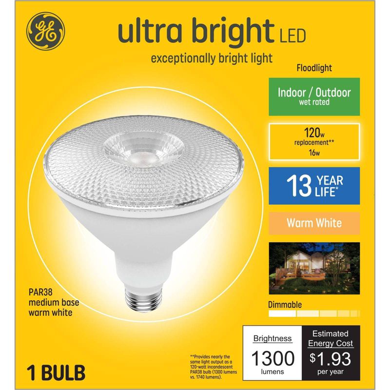 GE Ultra Bright LED Floodlight 16W 120W Equivalent Indoor/Outdoor Warm White Medium Base, 5 of 7