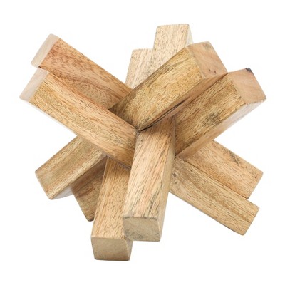 Sagebrook Home 6" x 6" Wooden Jack Sculpture Decor - Contemporary Rustic Brown Decorative Table Accent for Unique Home or Office Decor - Bookshelf,