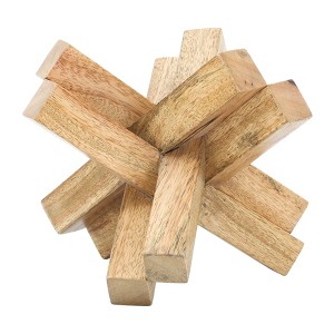 Sagebrook Home 6" x 6" Wooden Jack Sculpture Decor - Contemporary Rustic Brown Decorative Table Accent for Unique Home or Office Decor - Bookshelf, - 1 of 4