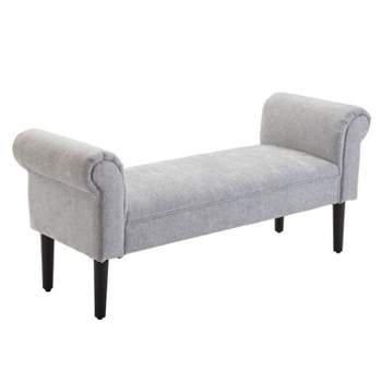 HOMCOM 52" Linen Upholstered Accent Ottoman Bench With Armrests