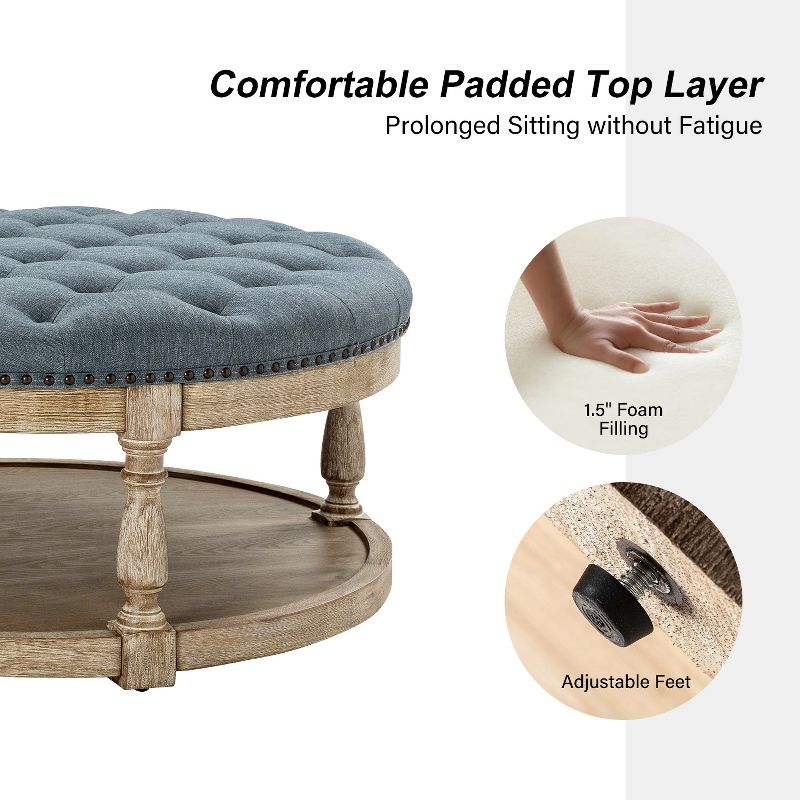 Illyria 36" Wide Transitional Tufted Round Cocktail Ottoman with Storage and Nailhead Trims for Bedroom and Living Room | ARTFUL LIVING DESIGN, 4 of 11