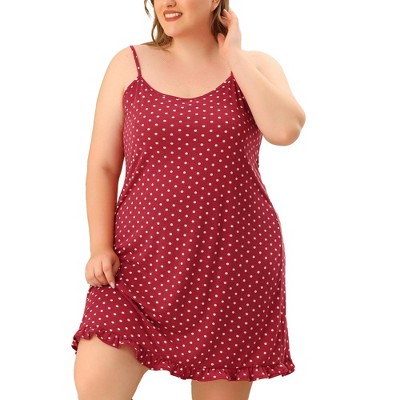 Agnes Orinda Women's Plus Size Comfort Ruffle Hem Polka Dots Sleeveless Nightgown