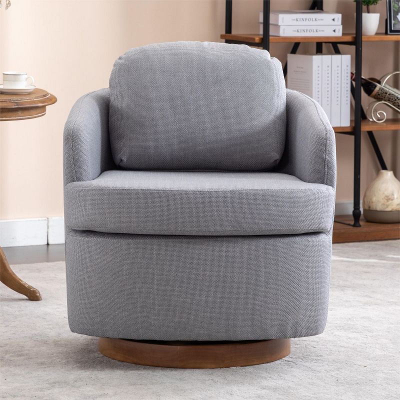 Daisy Linen Swivel Accent Armchair Barrel Chair,360 Degrees Swivel Rocking Accent Leisure Chair With Soild Wood Round Brown Base Leg-Maison Boucle‎, 2 of 11