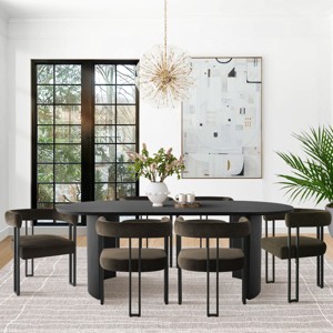 7-Piece Dining Table Set with Velvet Chairs, Modern Oval Black Table & Upholstered Armchairs with Metal Legs for Dining Room-Maison Boucle - 1 of 4