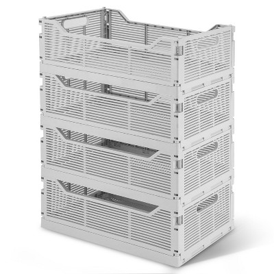 VUSIGN 4 Pack Foldable Storage Bins, Stackable Plastic Storage Crates for Home Office, Folding Storage Basket Containers