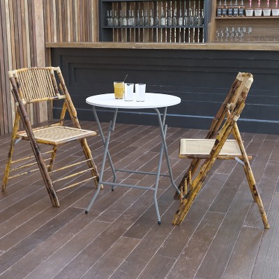 24-Inch Round White Plastic Folding Table with Gray Metal Frame