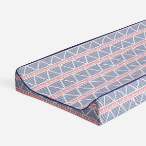 Bacati - Emma Coral/Navy Large Triangles Quilted Muslin Changing Pad Cover - 1 of 4