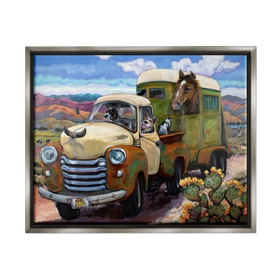 Stupell Industries Dogs Driving Vintage Rustic Truck with Horse Trolley