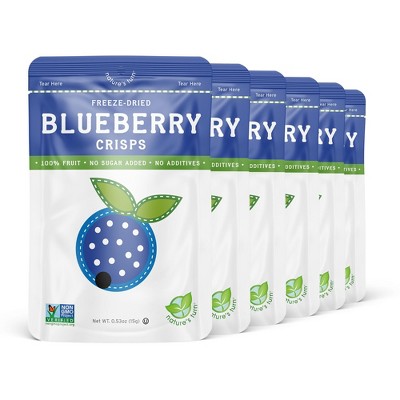 Nature's Turn Freeze-Dried Fruit Snacks - Blueberry Crisps - No Sugar Added, Non GMO, Gluten Free, Nothing Artificial 15g (0.53oz) - 6 Pack