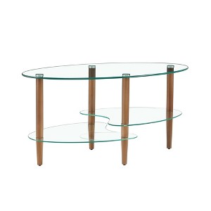 NicBex Modern 35.43" Oval Coffee Table with 3 Layer Storage, Glass Top and Steel Legs for Living Room and Bedroom - 1 of 4