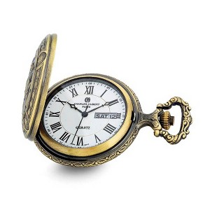 Black Bow Jewelry Charles Hubert Antique Gold Finish 2 Horses Pocket Watch - 1 of 4