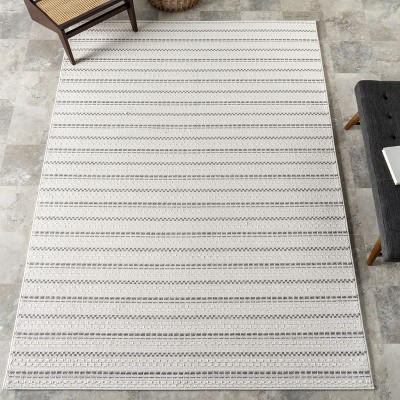 Cream Geometric Stain-Resistant Synthetic 9' x 12' Area Rug