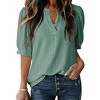 Women's Summer T-Shirt Casual V-Neck Hollow Out Puff Short Sleeve Top - 2 of 4