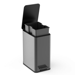 SEVOBAL Indoor Trash Cans Slim Bathroom Trash Can with Lid Soft Close, 2.5 Gallon Stainless Steel Garbage Can Small Trash Bins, Black, 13"*7.4"*15" - 1 of 4