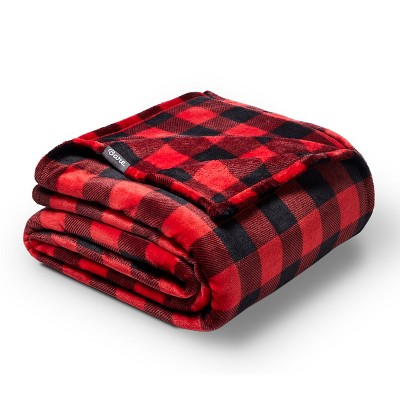 Buffalo Plaid - Red/black Microplush Throw Fleece Blanket By Bare