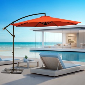 HYLEORY Beeram 120" Round Cantilever Umbrella with Counterweight - 1 of 4