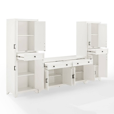 Distressed White 3-Piece Sideboard and Pantry Set with Cabinets
