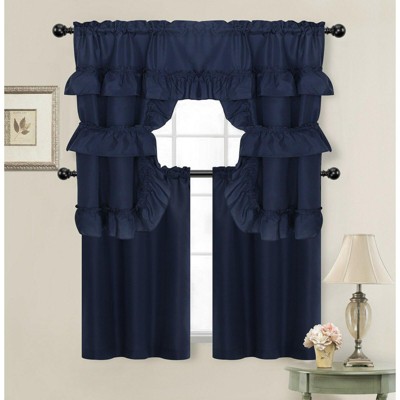 Kate Aurora Country Farmhouse Living Solid Colored Cafe Kitchen Curtain Tier & Swag Valance Set