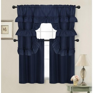 Kate Aurora Country Farmhouse Living Solid Colored Cafe Kitchen Curtain Tier & Swag Valance Set - 1 of 1