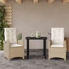 vidaXL - 3 Piece Patio Dining Set with Cushions and Tempered Glass Table - Beige Poly Rattan - Adjustable Garden Chairs - 2 of 4