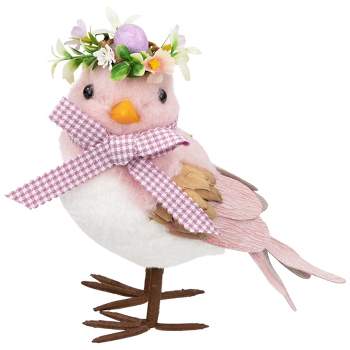 Northlight Plush Bird with Gingham Bow Easter Figurine - 7.75" - Pink