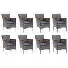 vidaXL Patio Dining Set with Cushions Poly Rattan Gray and Brown - 9 Piece, 72.8" Table Length, 8 Chairs - 3 of 4