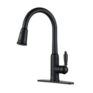 CASAINC Deck Mounted Single Handle Pull-Out Kitchen Faucet with Sprayer, Matte Black - 1 of 4