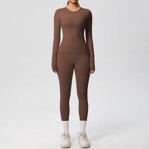 Anna-Kaci Active Women's Long Sleeve Crew Neck Top and High Waist Leggings Set with Slim Fit Design - 1 of 4