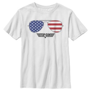 Boy's Top Gun American Flag Aviator Sunglasses Logo T-Shirt - 1 of 4