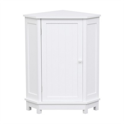 OUTSUPPLY Modern Triangle Bathroom Corner Cabinet with Adjustable Shelves, Storage Cabinet with Wooden Knobs