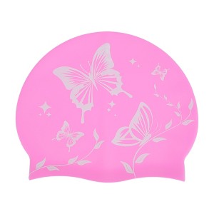 Unique Bargains Silicone Butterfly Vine Leaves Pattern Waterproof Swim Cap 1 Pc - 1 of 4