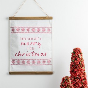 Merry Christmas Wall Banner – 20"H Cream & Red Polyester Holiday Hanging Sign with Script Message by Melrose - 1 of 3