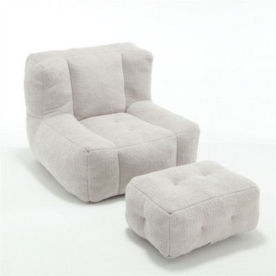 Tramull Plush Memory Foam Bean Bag Chair with Ottoman, Lounger for Living Room, Bedroom & Apartment