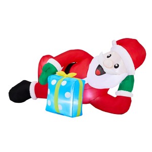 ChicFurnit Inflatable Holiday Decorations Santa Holding Gift Box Relaxed Pose for Outdoor Christmas Yard Display, Multicolored, 84"*29.52"*41.28" - 1 of 4