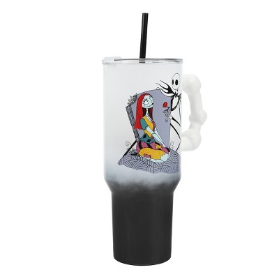 Nightmare Before Christmas 40 Oz White and Gray Ombre Stainless Steel Tumbler with Bone Handle