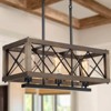 LNC Lucia 3-Light 24" Farmhouse Rectangle Meidum Chandelier, Matte Black and Brown Wood Grain - 2 of 4