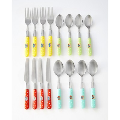 Lakeside Retro Camper Silverware with Colored, Plastic Handles for Kids, Adults - 16-Pc.