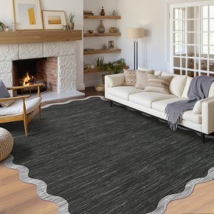 Washable Rug Modern Scalloped Rug Non Slip, Neutral Indoor Carpet - 1 of 4