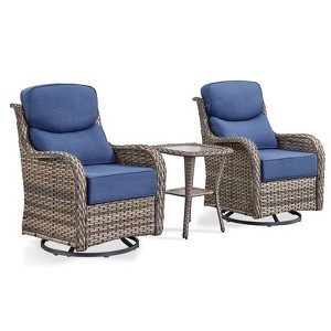 POCASSY Outdoor Swivel Rocker Patio Swivel Chairs Set of 2, 6" Thick Cushions All Weather Gray Wicker Swivel Glider Chairs with High Back for Porch - 1 of 4