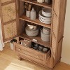 Tall Kitchen Pantry Storage Cabinet with Rattan Doors and 2 Drawers, Adjustable Shelves Utility Cupboard, Stylish Storage Solution for Kitchen - 4 of 4