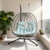AEELLEEA Egg Swing Chair with Stand Cushion Strong Load Bearing 2 Person Hanging Wicker Hammock Chair for Indoor Outdoor Garden Patio Blue - 2 of 4