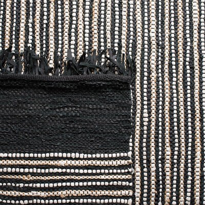 Handmade Black and Multi Leather Stripe Area Rug