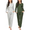 Ekouaer 2 Pack Women's Pajama Set Long Sleeve Top with Jogger Pants Lounge Sets Sleepwear Loungewear with Pockets - 2 of 3