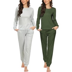 Ekouaer 2 Pack Women's Pajama Set Long Sleeve Top with Jogger Pants Lounge Sets Sleepwear Loungewear with Pockets - 1 of 2