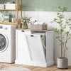 HOMCOM Dual Tilt out Laundry Hamper Cabinet with 2 Removable Basket, Modern Bathroom Storage Cabinet with Shaker Doors and Handles, White - 3 of 4