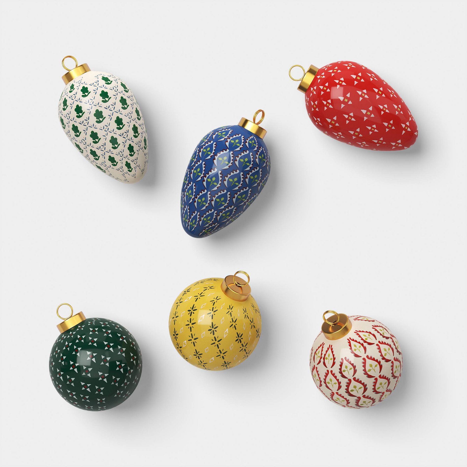 Set of 6 Patterned Ceramic Christmas Ornaments - Threshold™