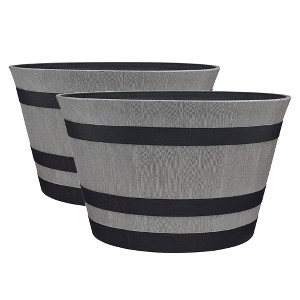 Southern Patio HDR-055457 Resin Whiskey Barrel Indoor Outdoor Garden Planter Pot for Vegetables, Trees, Plants, and Flowers, Gray (2 Pack) - 1 of 4