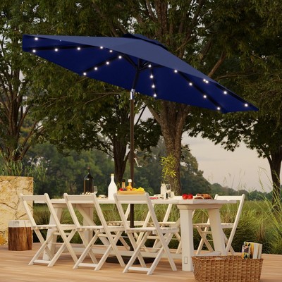 Sonkuki Patio 9FT LED Market Umbrellas With Solar Lights, Table Umbrella for Patio and Outdoor With Tilt Button for Deck and Pool