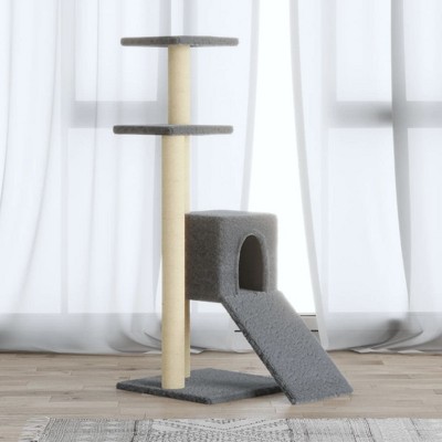 vidaXL Cat Tree Light grey Engineered wood, plush, sisal Medium Cat Tree
